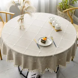 Almofadas xadrez algodão linho toalha de mesa redonda casamento hotel banquete pano capa de mesa interior sala de jantar cozinha ao ar livre decoração manteles