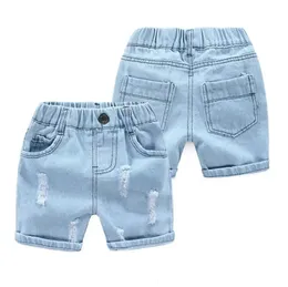 1-8 år sommar baby pojkar denim shorts barn barn ljus tvättade jeans casual barn pojke cowboy kläder 240228