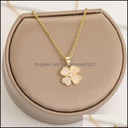 펜던트 목걸이 Beautif Women Gift Four Leaf Clover Necklace Gold Stainless Steel Jewelry Drop Delivery Pendants OTQ3F