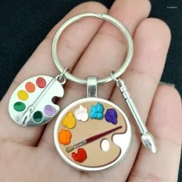 Keychains Painter Tools-Palette And Brush Keychain A Glass Pendant Ring DIY Suitable For