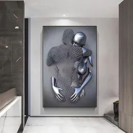 Resimler çiftler metal figür heykel tuval resim nordic aşk öpücük poster ve yazdırıyor seksi vücut duvar sanat resimleri ro336v için