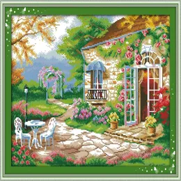 Belo romântico quintal jardim decoração pintura artesanal ponto cruz bordado conjuntos de bordado contados impressão em tela dmc 14198c