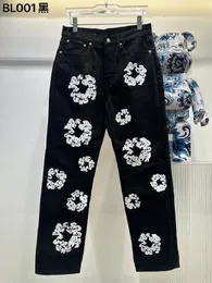 Denim tårmens designer jeans högkvalitativ stänk bläck graffiti mikro blossade jeans cool lyx denim gallerier svettdjup byxan nödställd rippad svart