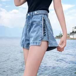 Kvinnors shorts S-5XL Womens Denim Shorts Fashion Vintage High midja Blue Wide Leg Fe Side Zipper Caual Summer Ladies Shorts Jeansl24313