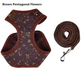 Justerbar sele kopplar för liten husdjursklassisk brun blomma broderi husdjursband rep ledare band241s