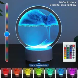 Miniatures LED RGB Sandscape Lamp 3D Moving Sand Art Frame Night Light with 16 Colors Hourglass Light 3D Deep Sea Display with Remote