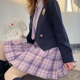 Japanska JK Students Highwaist Vintage veckade en linjekjol Kvinnlig skolflicka Uniform College kjol 240301