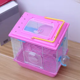 Gaiolas dupla camada gaiola de hamster casa de animais de estimação acrílico portátil pequenos animais de estimação casa de hamster chinchila (vermelho)