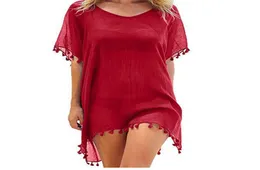 2019 New Chiffon Tassels Beach Wear Women Swimsuit Cover Up Swimwear Bathing Suits Summer Mini Dress Loose Solid Pareo Cover Ups5558232