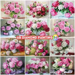 Stitch AB borrar 5d DIY Diamond Embrodery Peony Cross Mosaic Full Diamond Målning Flower Rhinestone Bildhemdekor