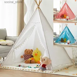 Leksak tält bärbara barn tält tipi lek hus barn bomull canvas indisk lek tält wigwam barn lilla strand teepee fest rum dekor l240313