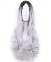 Parrucca lunga economica Cospaly Parrucca Harajuku Lolita Nero Ombre Grigio Onda del corpo Capelli sintetici Mix Parrucche di colore per le donne Parrucca sintetica8544610