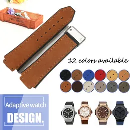Äkta läder Watchband Rubber Silicone Watchstrap For Hub Watch Man Strap Black Blue Waterproof 25x19mm Distribution Buckle2243