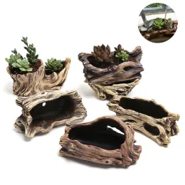 Planters Macetas Y Jardineras Succulent Plant Pot Bonsai Decoration With Imitation Wood Cement Planter Indoor And Outdoor Garden Supplies