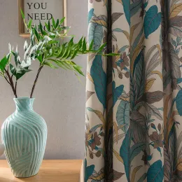 Curtains New Chinese Style Curtains for Living Room Cotton Linen Printed Cortina Banana Leaf Embroidered Tulle Curtain Blackout Curtains