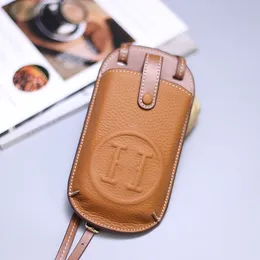 Äkta Universal Designer Leather Crossbody Bag Phone Case för Apple iPhone 15 14 Pro Max Samsung Galaxy S24 Note 20 Ultra Purse Back Card Pocket Holdder Brown