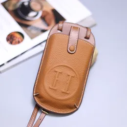 Evrensel Tasarımcı Gerçek Deri Crossbody Bag Telefon Kılıfı Apple iPhone 15 14 Pro Max Samsung Galaxy S24 Not 20 Ultra Lüks Çanta Arka Kartı Cep Tutucu Kahverengi