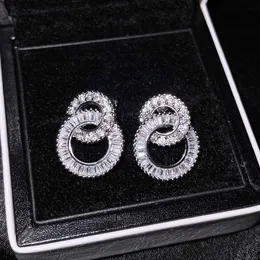 Luxury Across Drop Earrring Crystal Cz Silver color Bohe Engagement Wedding Dangle Earrings for women Party Jewelry