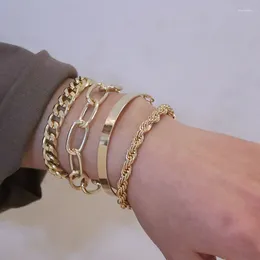 Link Armbänder 4 stücke Trendy Kette Armband Set Für Frauen Mode Gold Farbe Überzogene Kubanische Armreif Weiblichen Schmuck Geschenk Großhandel