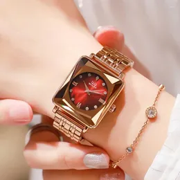 腕時計の腕時計Sdotter Drop Square 2024 Ladies Watches Dress Gold Watch Women Diamond Stainsels Steel Clock Montre