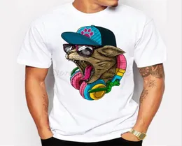 Yeni Erkekler 039S Moda Çılgın DJ Kedi Tasarım T Shirt Serin Üstler Kısa Kollu Yatık