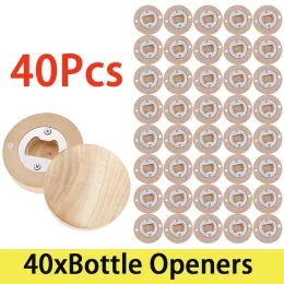 Öppnare 40st trä runda enkelt kyl klistermärke flasköppnar kylskåp magnet flasköppnare universella kök tillbehör