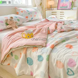 Comforters sätter 1 st nytt koreansk täcke Summer luftkonditionering barn dubbla sido täcken polyester tecknad tryckt vuxna barn tvättbar hemanvändning yq240313