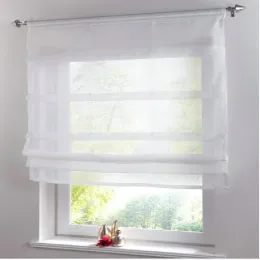 Cortinas romanas curtas de cozinha, cortina de tule com altura ajustável, transparente, cor sólida, voile, para sala de estar, quarto