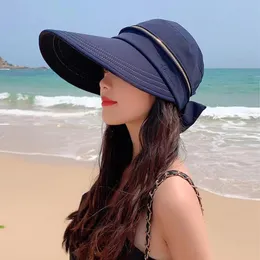 Moda feminina removível boné superior vazio bonés senhoras dupla face usar zíper chapéu de sol sombreamento aba larga antiuv praia chapéus 240309