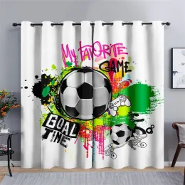 Curtains 3D Cheap Modern Boy Childern Football Series Sports Black Thin Shading 2 Panels Curtain for Bedroom Living Room Home Hook Decor