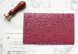 Burgundy Lace Pocket Laser Cut Wedding Invitation Suite for Vintage Wedding Laser Cut Pocket Folder Insert Card RSVP and Enve4183658