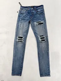 Mens Jeans Men Jeans Casual Slim Jean Straight Skinny Pants Kne Hole Black Leather Hip Hop Street Pant 29-40