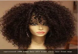100 Human Afro Kinky 3C 4A 180 250 Densitet Spets Front Wig HD Swiss Curly Hair for Black Women 18inch Ship Diva17273525