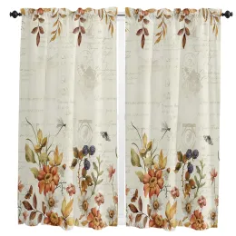 Curtains Flowers Butterflies Dragonflies Leaves Curtain Home Decoration Living Room Short Curtains Window Treatments For Kitchen Bedroom