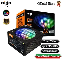 Aigo AK700PRO Alimentatore per PC PSU da 700 W Nero Gaming Silenzioso Ventola da 120 mm RGB 110 V 220 V ATX Alimentatore per computer desktop per BTC 240307