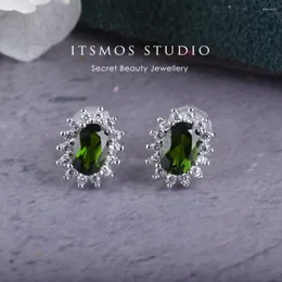 Brincos de garanhão Itsmos Genuíno Diopside Studs Oval Simples Verde Diamante Cristal Pave CZ para Mulheres Jóias