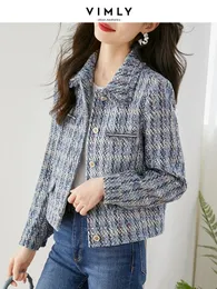 Vimly Elegant Croped Tweed Jackets för kvinnor 2024 Spring Short Wool Blend Coats Plaid Tassel Lapel Flap Female Outerwear V5252 240301