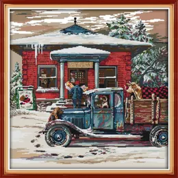 Noel Post Office Resim Ev Dekor Resimleri El yapımı Çapraz Dikiş Nakış İğne Setleri Tuval Üzerine Sayılan Baskı DMC 304W