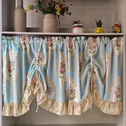 Tende Tenda corta decorativa antipolvere per armadio/mensola in cotone blu pastorale europeo da cucina