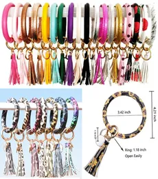 Mode kvinnliga flickor tassels party armband pu läder wrap party nyckelring leopard lilja tryck nyckelring armband dropp oljecirkel armband kedjor armband1551273