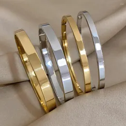 Bangle minimalistiska rostfritt stål glansiga kvinnliga armband punk guld silver färg manschett charm armband smycken för handvattentät