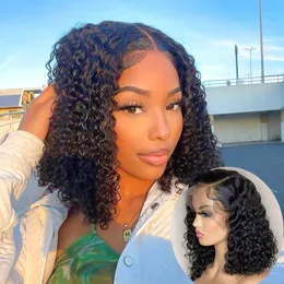 Perucas frontais curtas e profundas, fornecedores de cabelo vietnamita, cabelo encaracolado, hd, sem cola, 13x4, perucas frontal de renda para mulheres negras