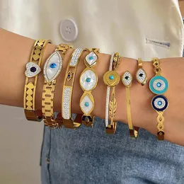 Link Bracelets AENSOA Turkish Evil Eye Stainless Steel Statement Bracelet Bangle For Women Trendy Female Inlaid Shell Crystal Wrist Jewelry