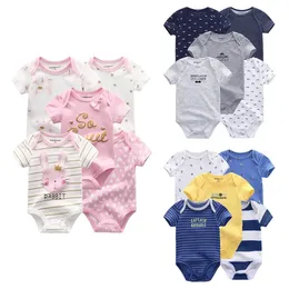 Kiddiezoom 5 PCSlot Four Seasons Kısa Kollu Karikatür Erkek Bebek Kız Bodysuits Yumuşak%100 Pamuk Doğum Onesies Giysileri 240307