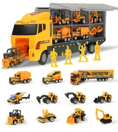 12PCSSET Mini Diecast Stop Car 2in1 Model Inżynieria Pojazdy Pojazdy Truck z wyrzucaniem funkcji przenoszenia Prezenty 3564412