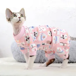 Roupas Sphynx Pijama de gato sem pêlos Onesie com estampa de desenho animado fantasia gatinho pulôver camisa macacão roupas de gatos