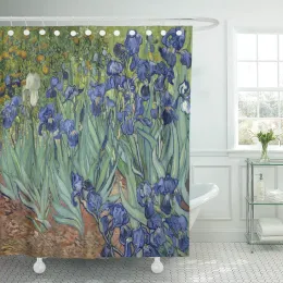 Cortinas Irises de Vincent Van Gogh 1889 Cortina de chuveiro pós-impressionista holandesa Tecido de poliéster à prova d'água 72 x 78 polegadas conjunto com gancho