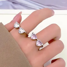 Cluster Ringe Herz Zirkon Gläser Ring Für Frauen Kreative Nette Bling Pfirsich Liebe Offene Einstellbare Finger Party Schmuck W520