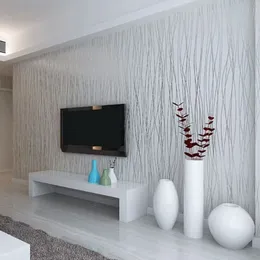 Carta da parati non tessuta moda sottile floccaggio strisce verticali per soggiorno divano sfondo pareti casa carta da parati 3D grigio argento234g