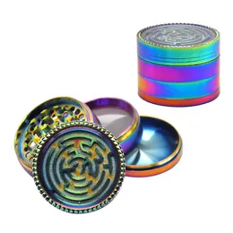 Rainbow Smoking Herb Grinder With Maze Game 63mm 4 Piece Zinc Alloy Tobacco Smoke Grinders for Hand Spoon Pipe Accessories